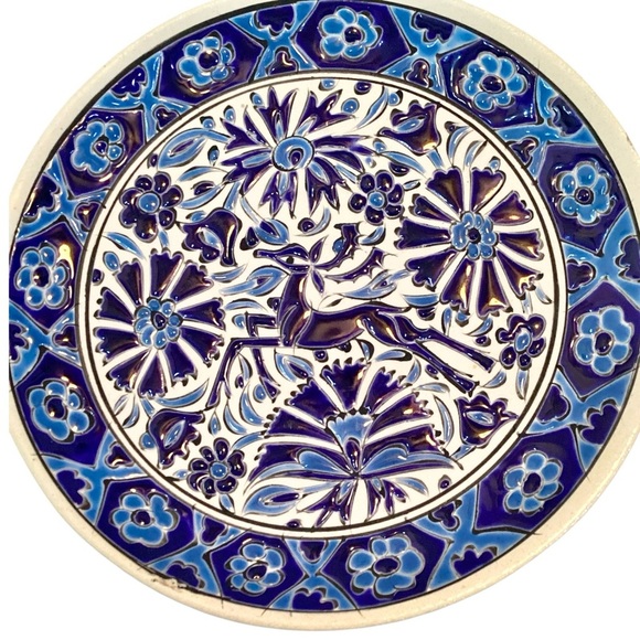 Nassas Rodos Hellas Handmade Greek Pottery Deer Floral Espresso Cup & Saucer - Picture 8 of 10